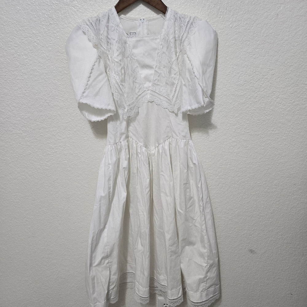 Vintage Gunne Sax white lace dress puff sleeve 3 / 4 3/4